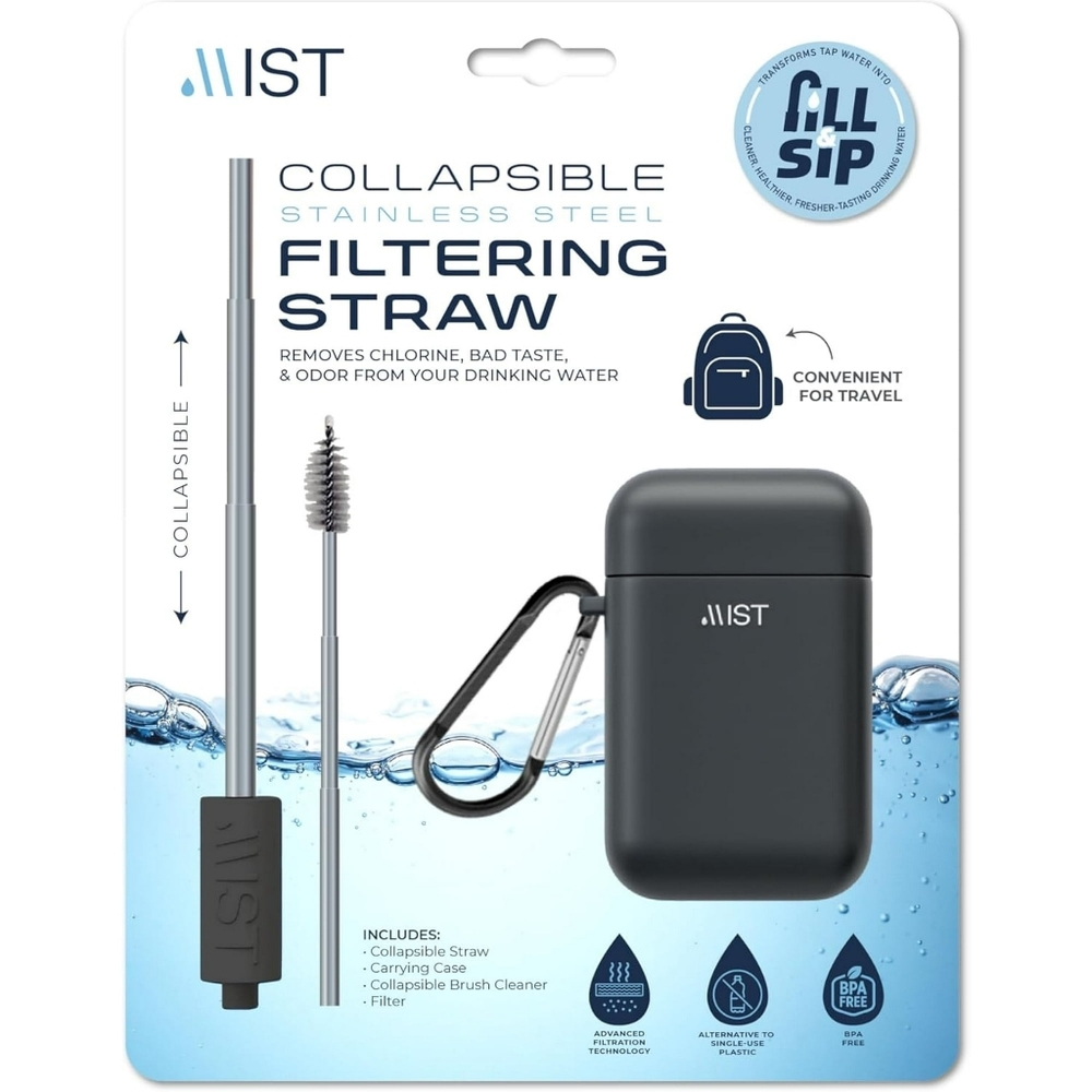 Collapsible Water Filter Straw Stainless Steel Reusable Travel Camping BPA Free
